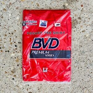 BVD Vintage Men's‎ Red Pocket Tee Shirt Size L Short Sleeve Classic Fit